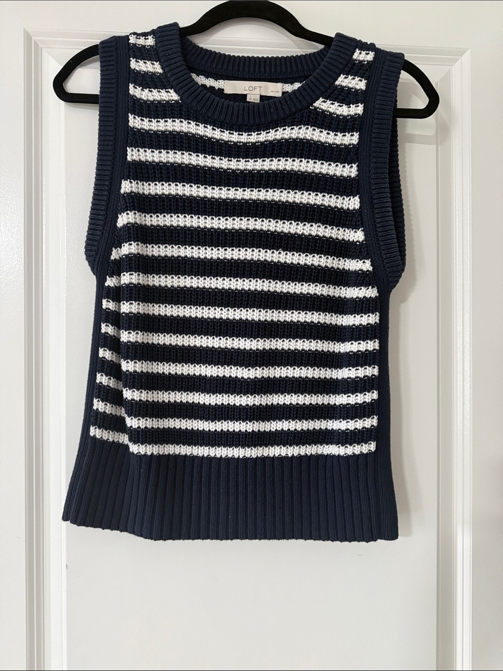 LOFT Navy & White Striped Sleeveless Knit Top